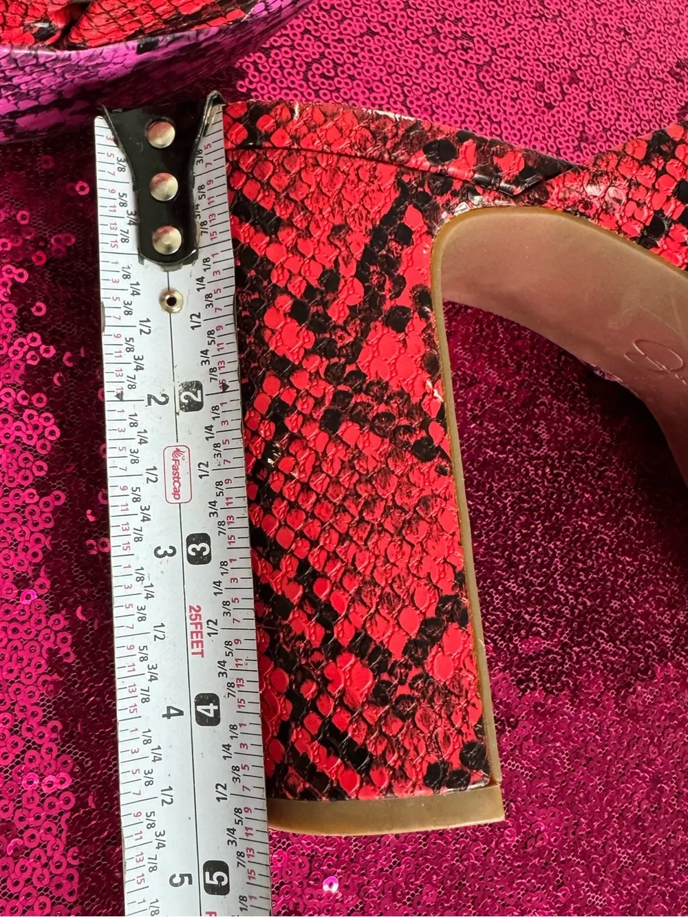 JESSICA SIMPSON 💖 Hot Pink & Red Snake-Print Platform Mule Heels (Women’s 8.5)